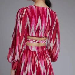 KoAi Chiffon White & Pink Dabu Zig Zag Bow Tie Top -Outlet Loometta Store koss2091 3