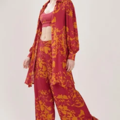 KoAi Dark Pink & Mustard Floral Pants -Outlet Loometta Store koss21039 2