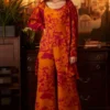 KoAi Mustard & Dark Pink Floral Jumpsuit 1 KoAi Mustard & Dark Pink Floral Jumpsuit -Outlet Loometta Store koss21068 1