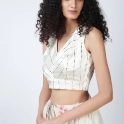 Nadiya Paar V Neck Blouse With Gold Details