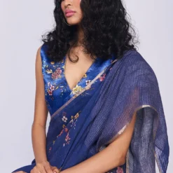 Nadiya Paar Blue Bouquet Satin Blouse