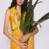 Nadiya Paar Yellow Bird Satin Blouse -Outlet Loometta Store np s yellow bird 1