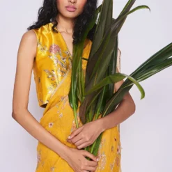 Nadiya Paar Yellow Bird Satin Blouse