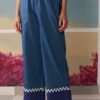 Ikai Blue Palazzos With Applique Details -Outlet Loometta Store pnt3131 1