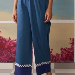 Ikai Blue Palazzos With Applique Details -Outlet Loometta Store pnt3131 2