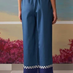 Ikai Blue Palazzos With Applique Details -Outlet Loometta Store pnt3131 3