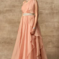 Ridhi Mehra Jacinthe Peach Organza Jumpsuit & Belt Set