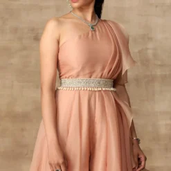 Ridhi Mehra Jacinthe Peach Organza Jumpsuit & Belt Set -Outlet Loometta Store rmwd 17 3