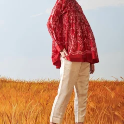 Ikai Red Shibori Dyed Pleated Shirt