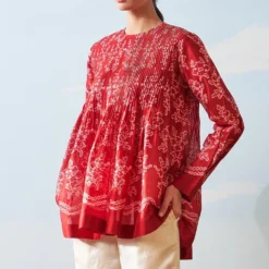 Ikai Red Shibori Dyed Pleated Shirt -Outlet Loometta Store sh sps 2119 3