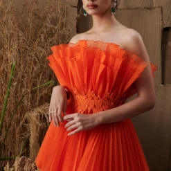 Shriya Som Pleated Ruffle Cabbage Dress With Belt -Outlet Loometta Store shriyasomss214062