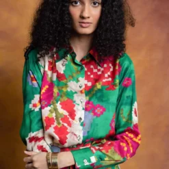 Saaksha & Kinni Green Floral Print Collared Shirt -Outlet Loometta Store sk 229sk15 4
