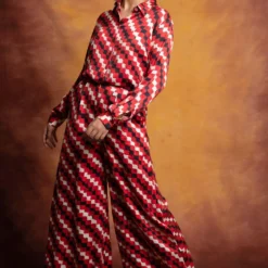 Saaksha & Kinni Red Checkered Satin Palazzo