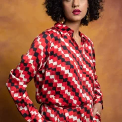 Saaksha & Kinni Red Checkered Satin Palazzo -Outlet Loometta Store sk 229sk40 4