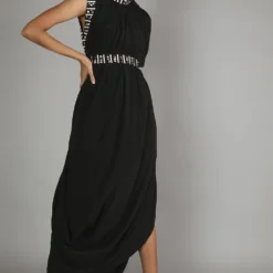 SVA Black Drape Dress With Embroidery Details