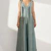 Twinkle Hanspal Teal Silk Jumpsuit With Exaggerated Belts -Outlet Loometta Store tgn03 1
