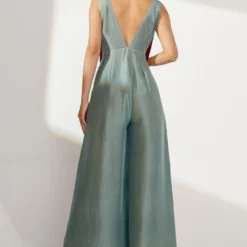 Twinkle Hanspal Teal Silk Jumpsuit With Exaggerated Belts -Outlet Loometta Store tgn03 3