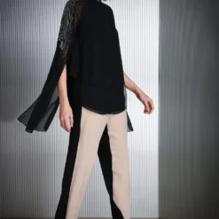 Rohit Gandhi + Rahul Khanna Black Sequined Top With Cape Sleeves