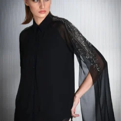 Rohit Gandhi + Rahul Khanna Black Sequined Top With Cape Sleeves -Outlet Loometta Store tp35048vk b 3