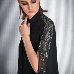 Rohit Gandhi + Rahul Khanna Black Sequined Top With Cape Sleeves -Outlet Loometta Store tp35048vk b 4