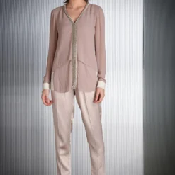 Rohit Gandhi + Rahul Khanna Beige Rose Beaded Top