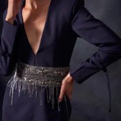 Nikita Mhaisalkar Midnight Blue Dress With Embellished Belt -Outlet Loometta Store tt sf22 006 2