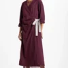 Three Wine Overlapping Dress With Back Pleats -Outlet Loometta Store wf21 j07 1