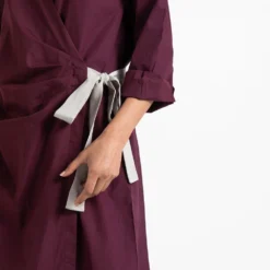 Three Wine Overlapping Dress With Back Pleats -Outlet Loometta Store wf21 j07 3